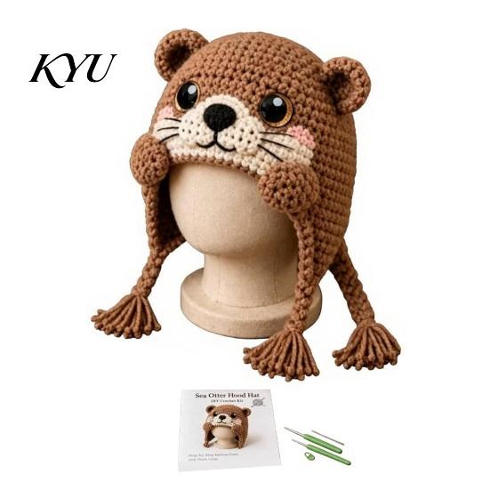 Learn To Crochet Kit Animal Hood Hat Kit, DIY Earflap for Beginners Cute Craft Beginners, Handmade Winter Headwear Gift Enthusiasts