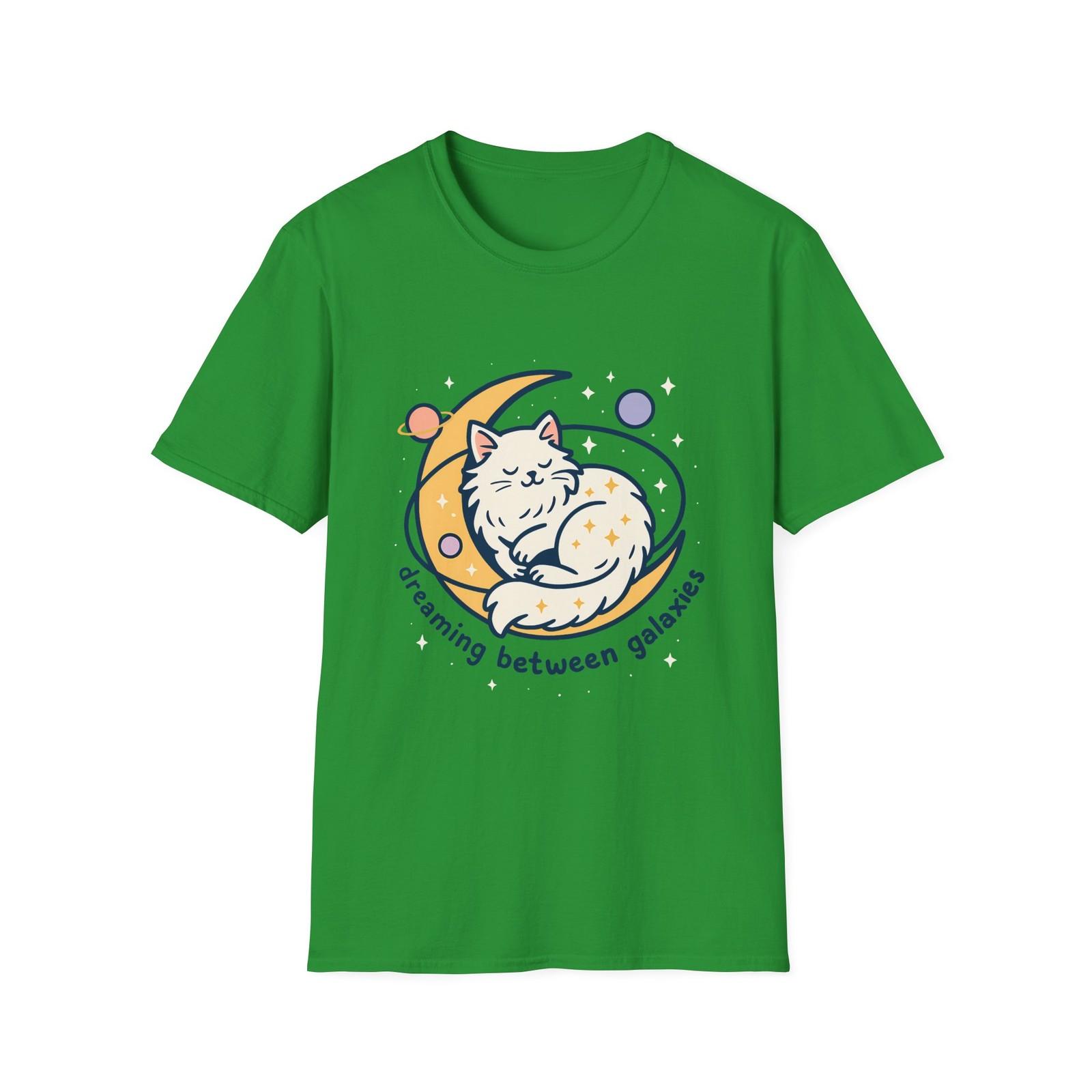 Unisex Softstyle T-Shirt Mens Womens Tees Top Cosmic Cat Crescent Moon Galaxy Night Sky 2XL