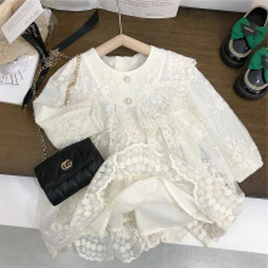 Ensemble Robe Florale d'Automne pour Filles Coréennes et Gilet à Bordure en Dentelle