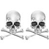 2pcs Skull Shape Skull Skeleton Car Emblem Badge 3D Logo Metal Badge Sticker for Car Exterior