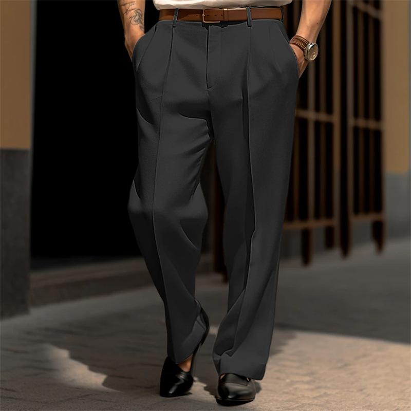 Pantalon de costume formel business confortable pour homme, coupe droite, couleur unie, ample