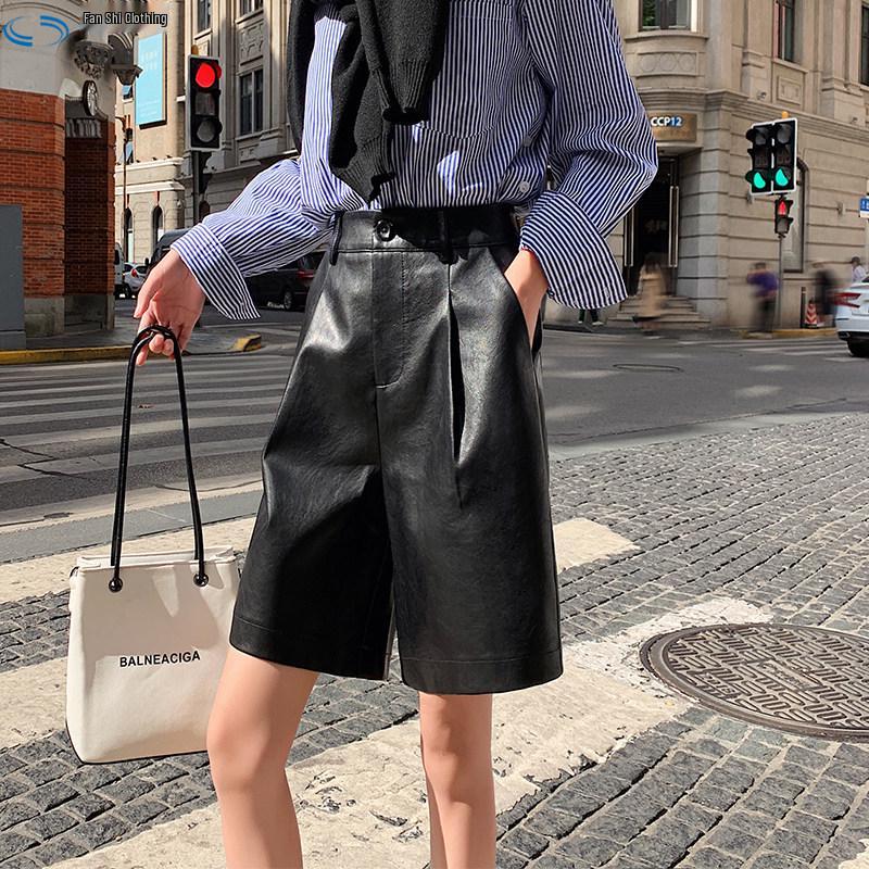 Petite Women s High-Waisted PU Leather Wide-Leg Cropped Pants - New Autumn/Winter 2025 Collection L чёрный