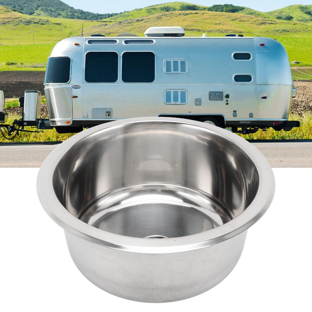 Round RV Sink Stainless Steel Kitchen Bar Single Bowl Sink with 40mm Drainage for Boat Caravan Campi