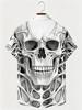 Print Design-Not Textured] 2026 Summer New Men'S Plus Size Shirt, Skull Pattern Plus Size Short Sleeve Shirt, Men'S Hawaiian Style Print Casual Top
