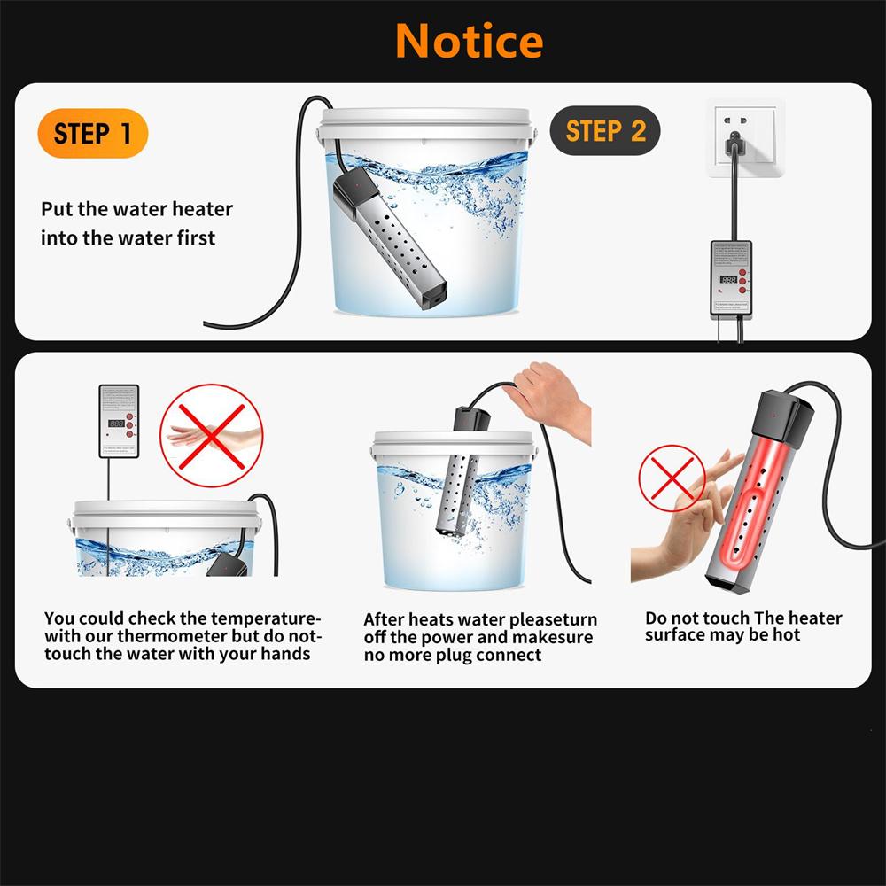 Portable Immersion Heater Element 2500W Hot Water Automatic Power Off  EU Plug