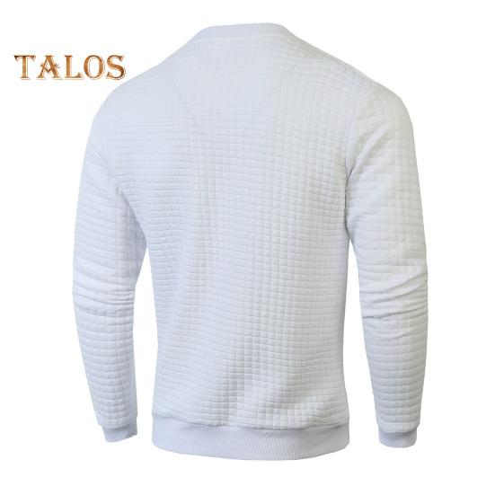 Top de Primavera para Hombre Textura a Cuadros 3D Cuello Redondo Ajustado Manga Larga Ropa Interior Color Sólido Elástico Jersey Camiseta