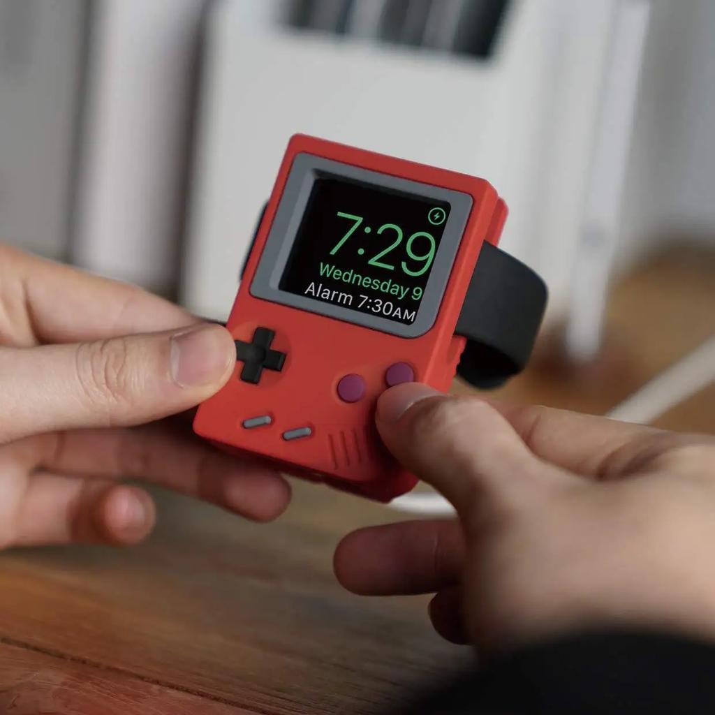 Schreibtischhalter für Apple Watch Lade-Ständer Retro-Computer-Muster Ladebasis für iWatch 8 7 6 5 4 3 2 SE Silikon-Dock