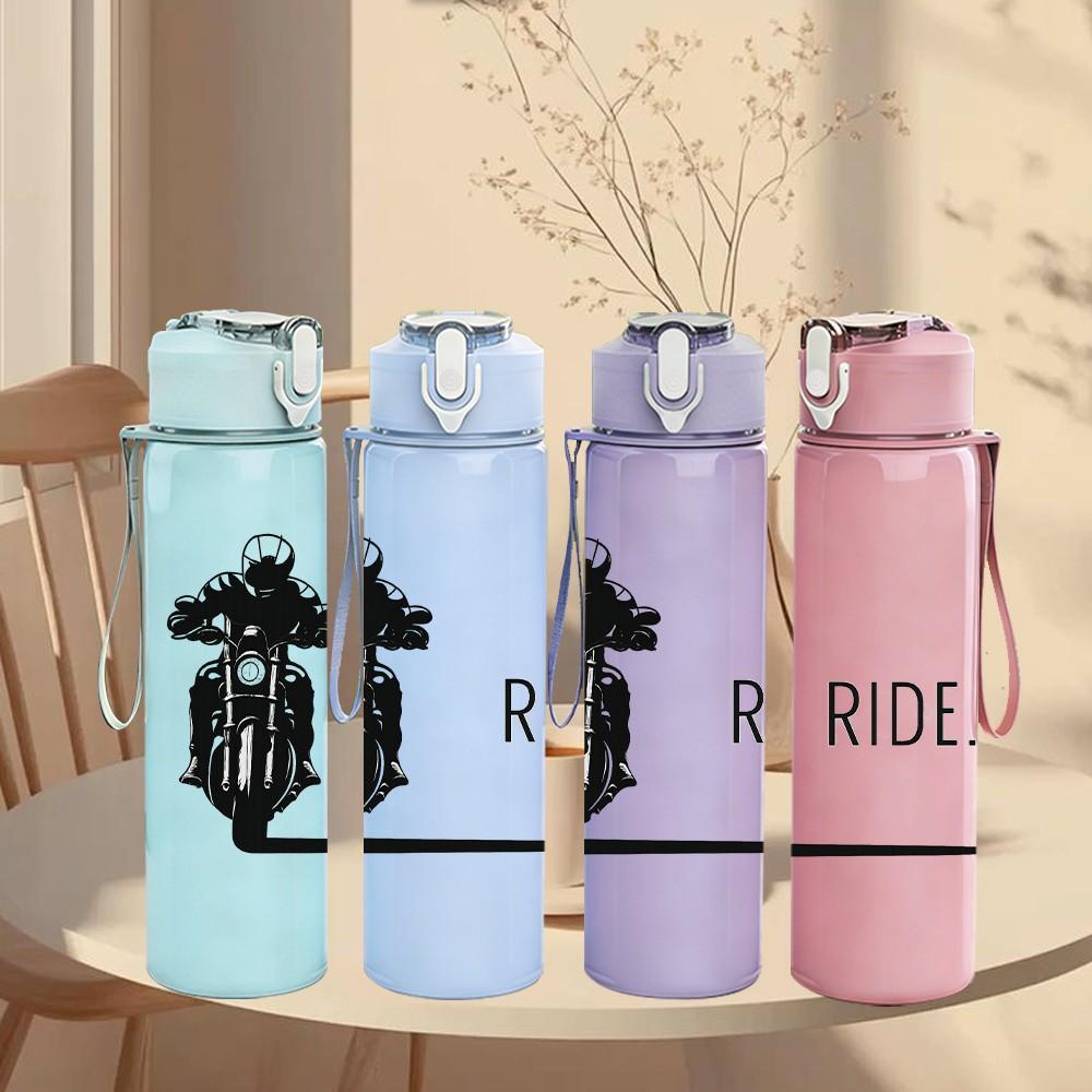 1PC Ride Motorcycle Silhouette 750ml Color Plastic Sports Water Bottle Leakproof Flip Straw Lid Suitable for Sports Office Home Use