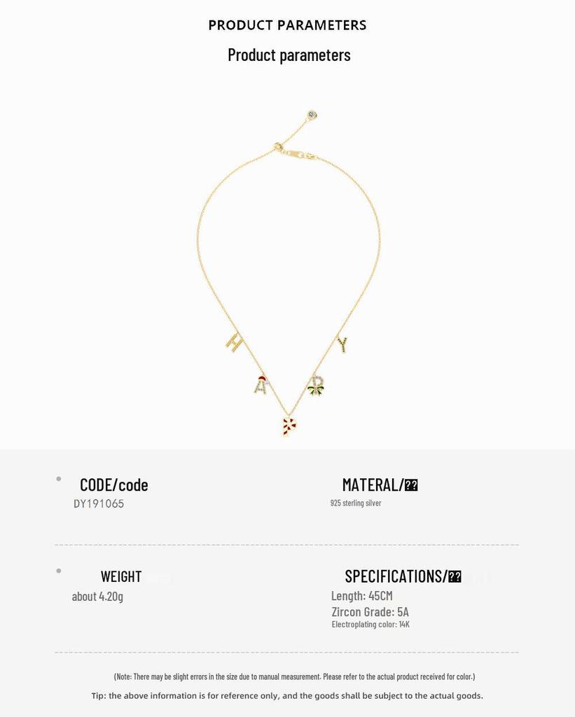 Holiday Bestseller S925 Sterling Silver Candy Cane Zircon Necklace for Women