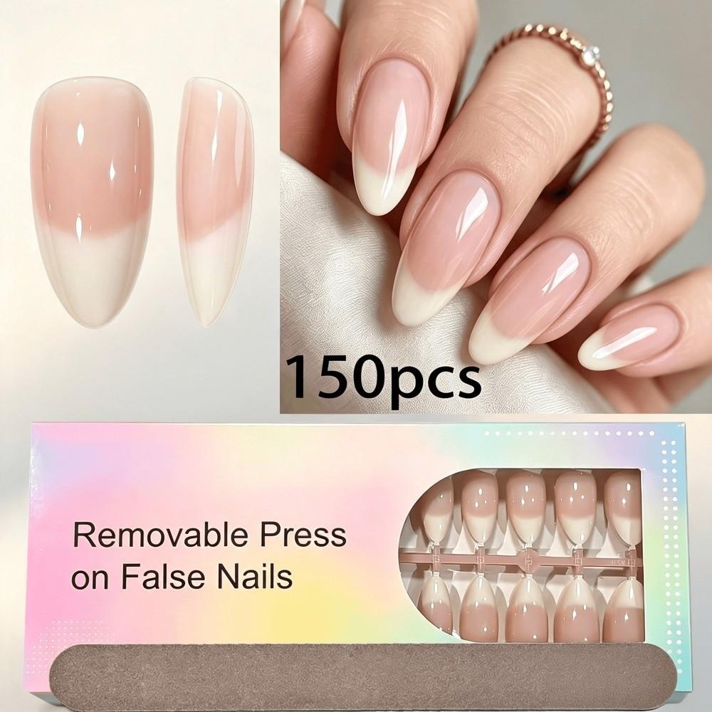 150 Pieces Press On Nails Glossy Finish French False Nails New Fake Nails for Home Manicure
