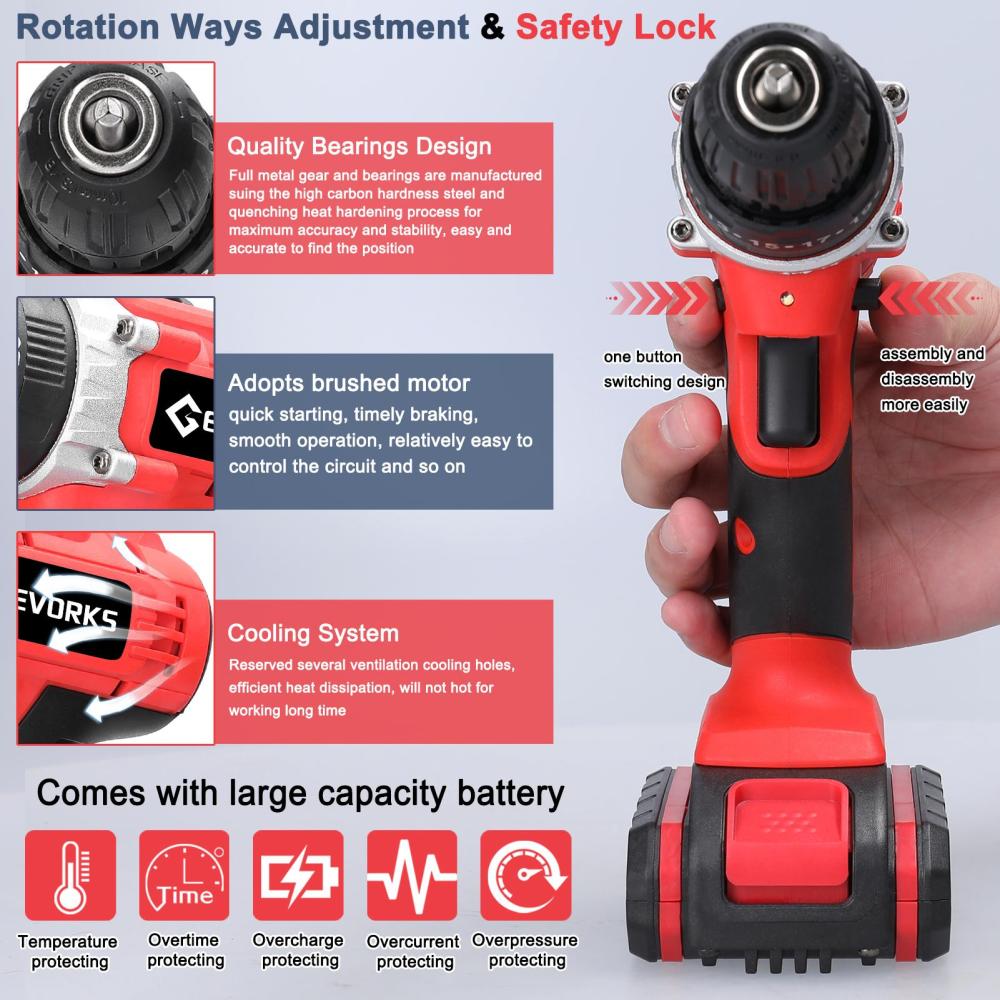 Household 3in1 Multifuctional Electric Drill Handheld Lithium Screwdriver 21V Impact Drill Brushed