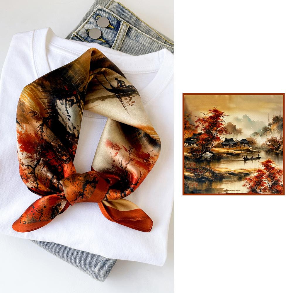 Seidentuch klein quadratisch Damen Nationalstil bedruckt Maulbeerseide Tuch quadratisches Tuch Seide schlicht Kreppsatin Seidentuch