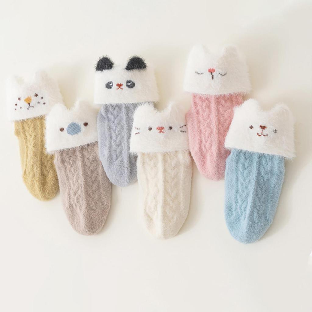 Cute Animal Baby Winter Socks Mink Fur Warm Mid Tube Socks For Newborn Boy Girl Plush Thermal Sock