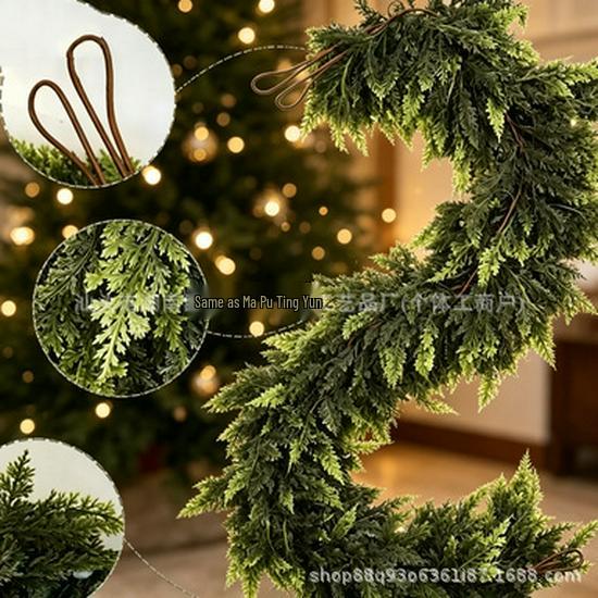 Artificial Christmas Vine Decoration - Soft Rubber Pine and Cypress Leaves