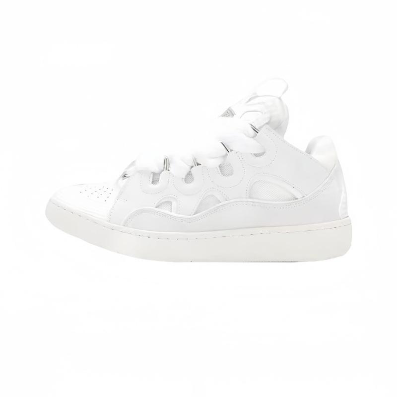 Leather Splicing Casual Shoes CURB Trend Sports Shoes White Green Mocha Men's and Women's Board Shoes Bread Shoes