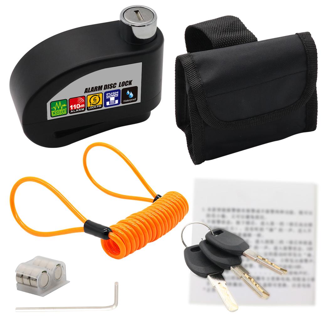 Alarm-Scheibenschloss, Rad-Scheibenbremsenschloss, bis zu 110 dB, wasserdicht, akustischer Alarm, Diebstahlschutz, Stoßdämpfung