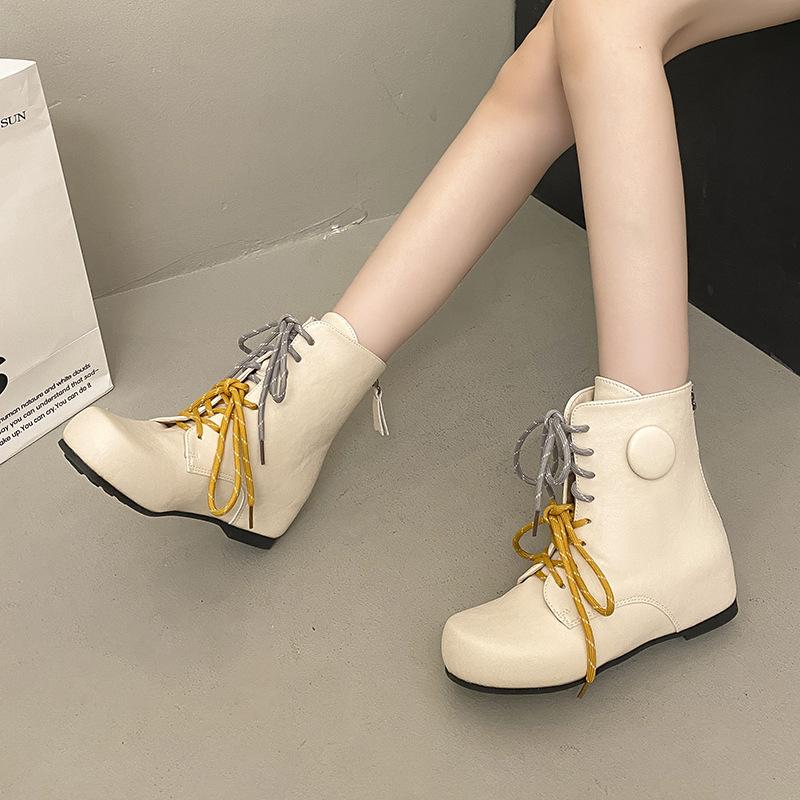 

Розовый пес ретро полированный круглый носок толстый каблук короткие ботинки дизайн чувство универсальный шнуровка британский стиль мартинсы средние ботинки осень 40