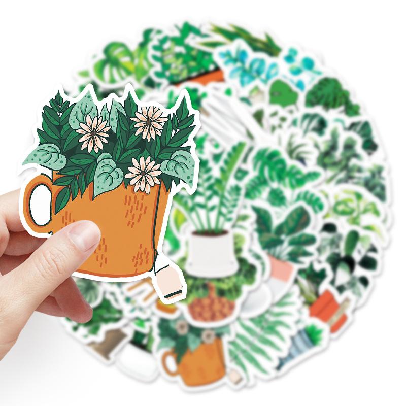 50 Cartoon Green Plants Ins Style Decorative Plants Doodle Hand Tent Suitcase Tablet Car Creative Stickers