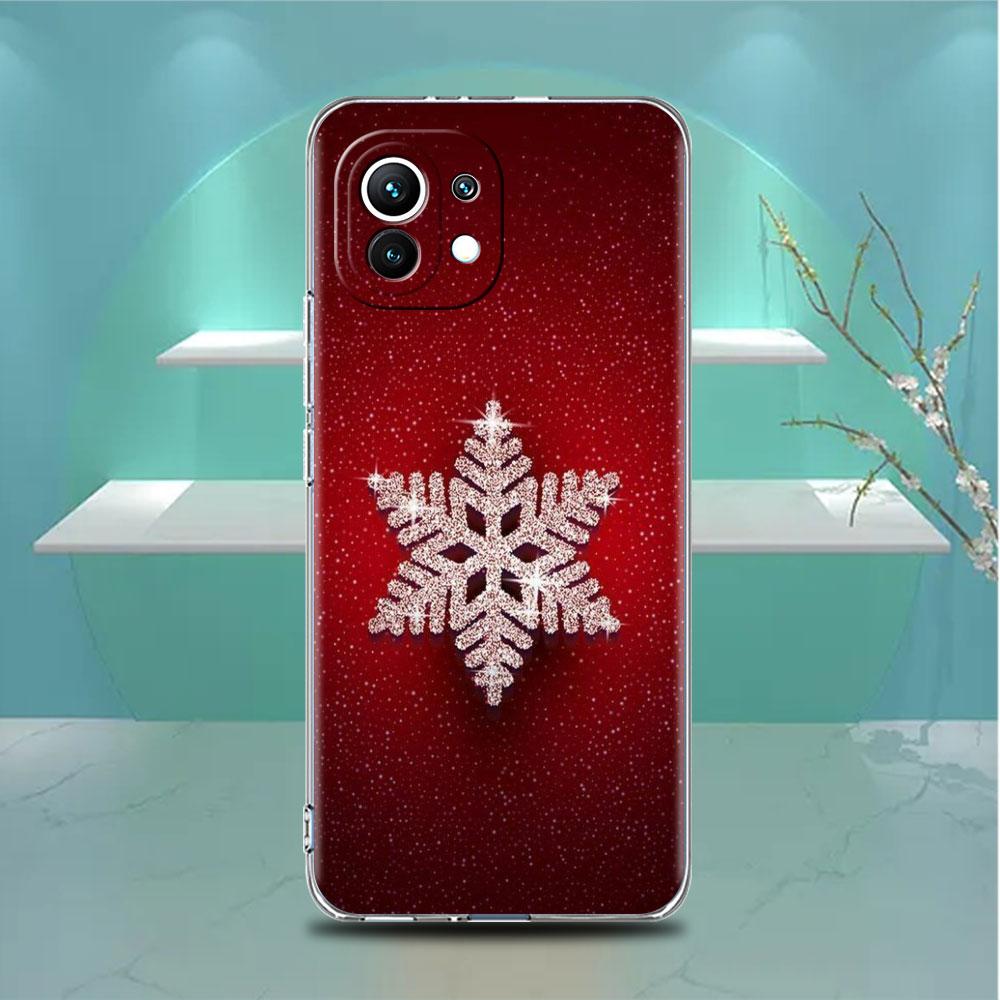 Snowflake Snow Christmas Clear Case For Xiaomi Mi Poco X3 NFC M3 Pro F3 F1 11 Lite 12 Note 10 11T 9T Transparent Phone Cover