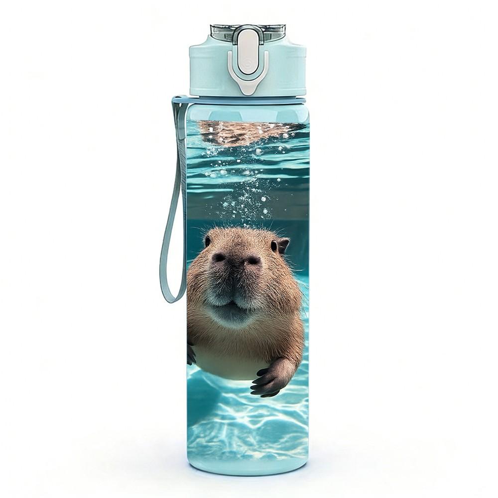 1PC Capybara Relaxing Water Animal Print 750ml Color Plastic Sports Water Bottle Leakproof Flip Straw Lid Suitable for Sports Office Home Use