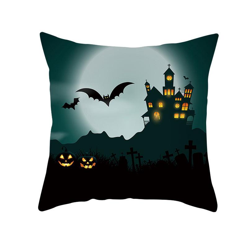 Halloween Theme Horror Pumpkin Bat Print Pattern Cushion Cover Home Living Room Sofa Decoration Square Throw Pillow Cover