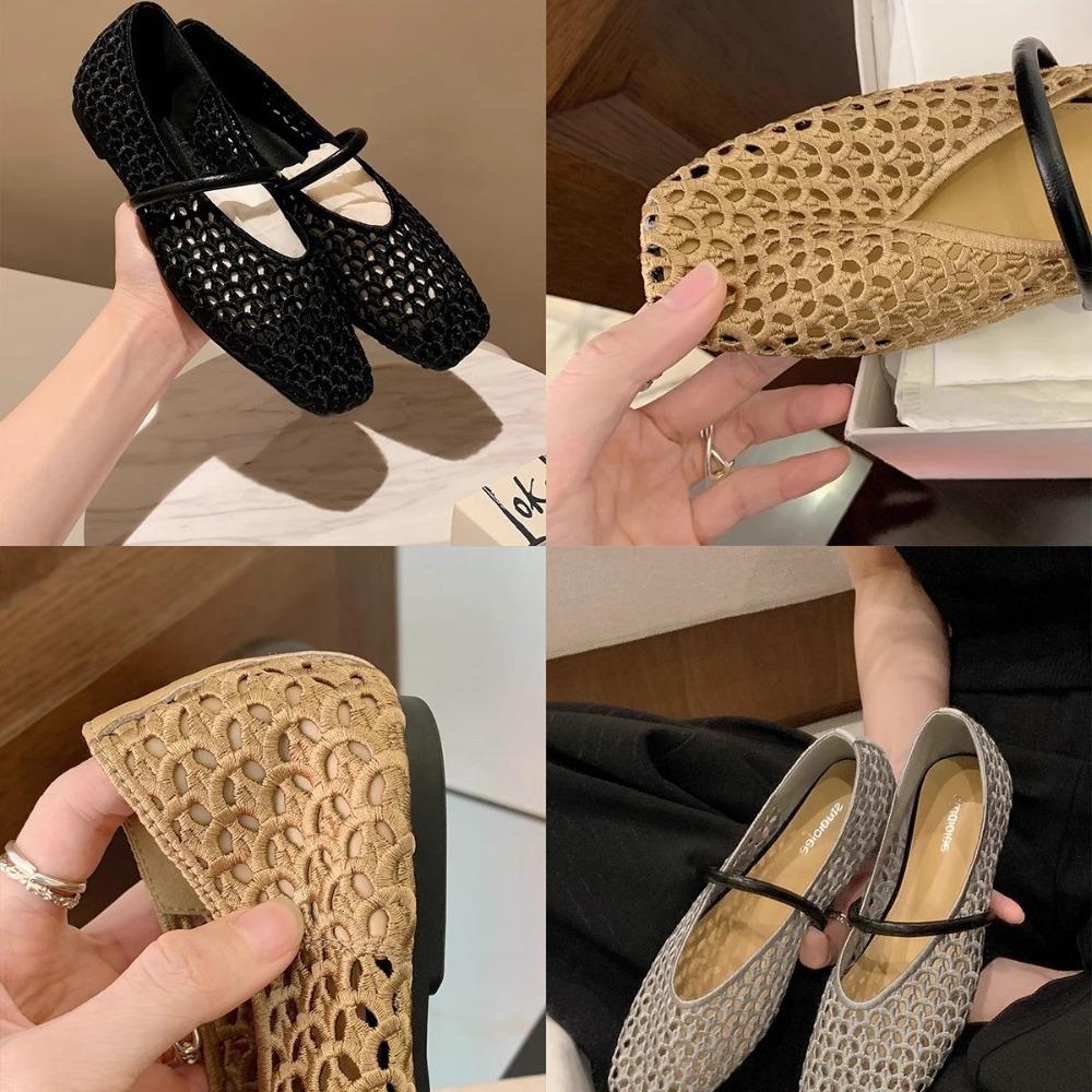 Scarpe Basse da Donna Casual Comode a Punta Quadrata Intrecciate a Rete Scarpe Mary Jane con Tagli a Rete Scarpe a Strato Singolo