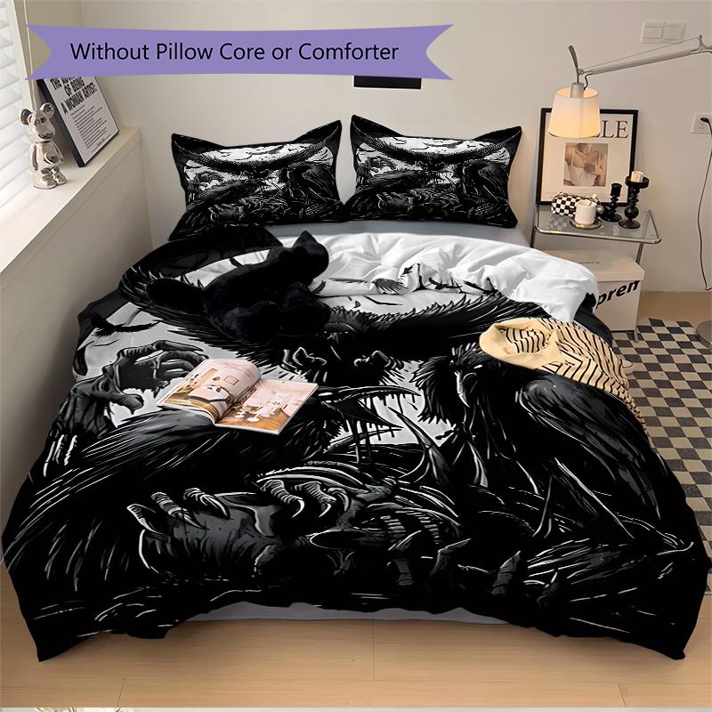 3pcs Anime Raven Moonlight Fantasy Bedding Set - Includes One Quilt Cover and Two Pillowcases (No Core) - Perfect for Bedroom Decor and Guest Room Acc