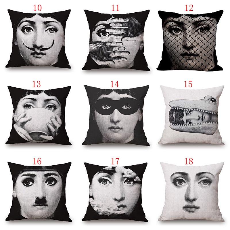 Unique Linen Vintage Piero Fornasetti Face Throw Pillow Case With Artistic Face Illustration