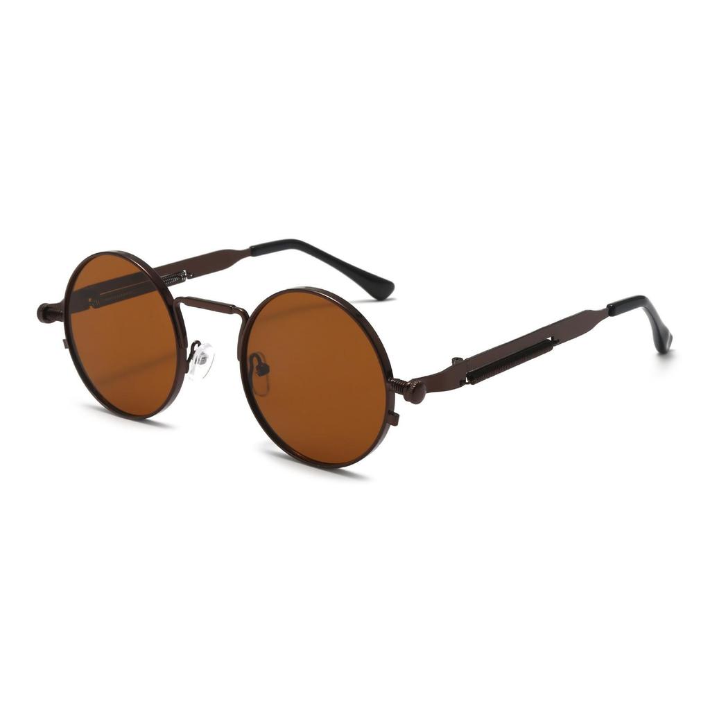 Steampunk Retro Round Sunglasses with Spring Temple for Men and Women
