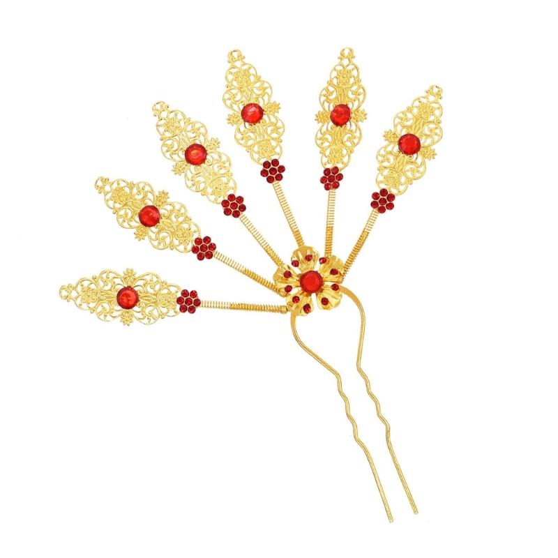 Alloy Peacocks Leaf Hair Stick Hairpieces with Rhinestones Thai Ethnic Hair Ornament Daily Hairstyle Embellishment
