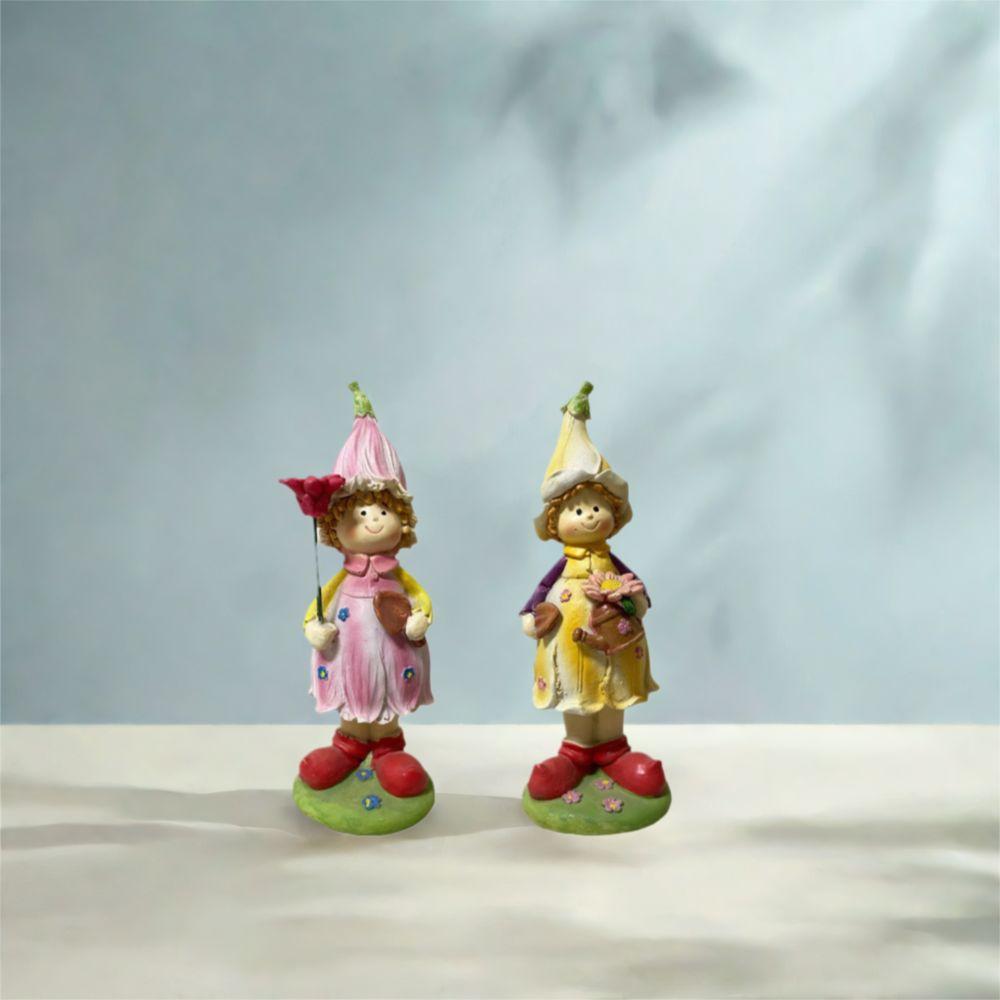 2pcs Garden Ornaments Resin Garden Couple Sculpture Cartoon Waterproof Boy and Girl Statue Cute Miniatures Figurine Desk