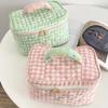 2025 Plaid Pattern Toiletries Case Flip Makeup Bag with Zipper Quilted Cotton Cosmetics Storage Box for Woman and Girls