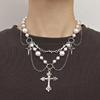 Fashion Cross Pendant Necklace Gothic Layered Necklace Pearl Beaded Necklace