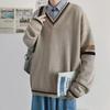 Spring & Autumn Men's Colorblock V-Neck Sweater - Japanese Retro, Korean Fashion, Knitted Jacket