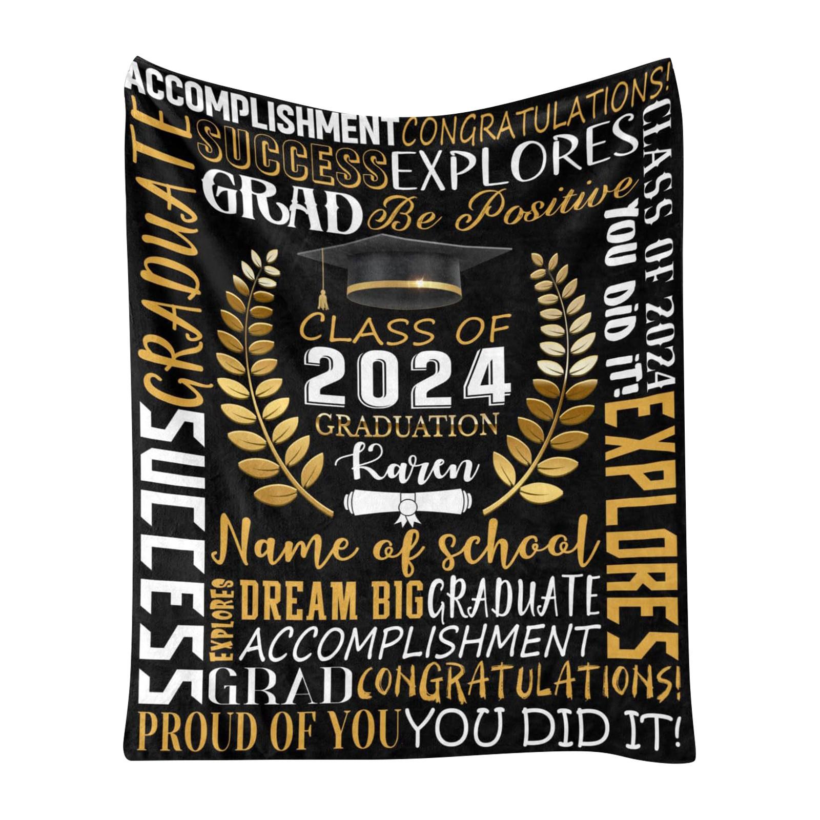 

2024 Graduation Party Throw Home Printed Outdoor Travel Camping Night Reading Blanket чорний