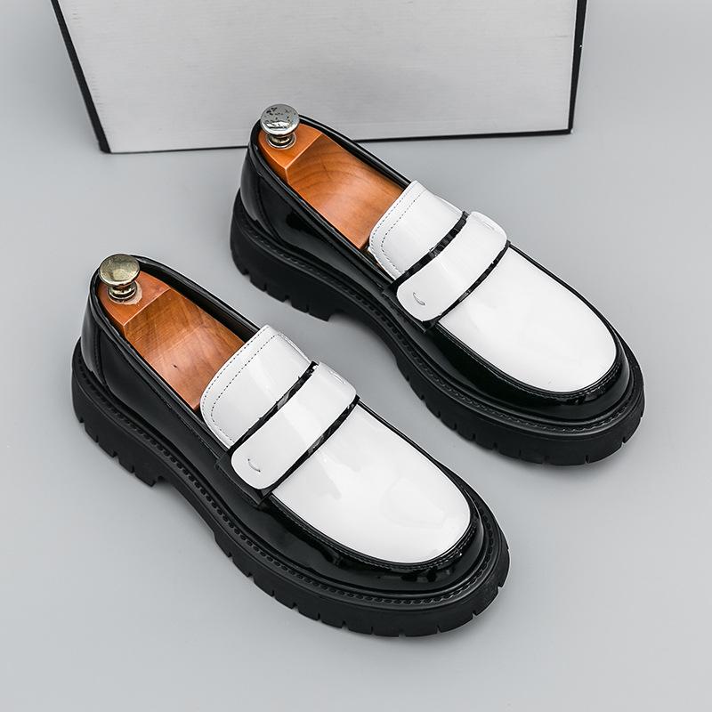 Loafers Men's Thick Soles Increase Height British Style Round Head Casual Small Leather Shoes Business Dress One Pedal Big Head Men's Shoes Tide