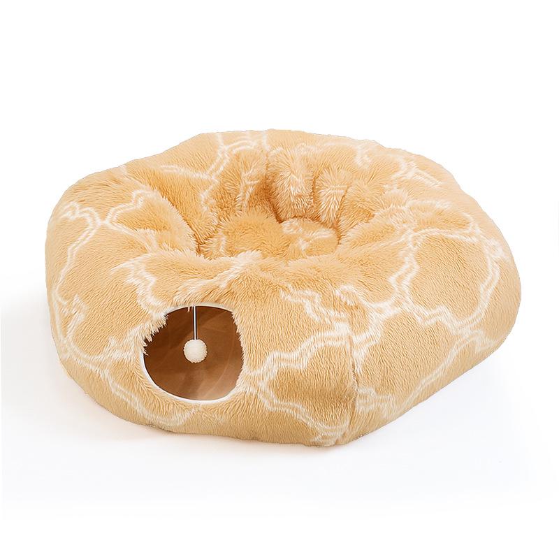 Plush Winter Cat Tunnel Bed - Warm, Foldable Pet Nest