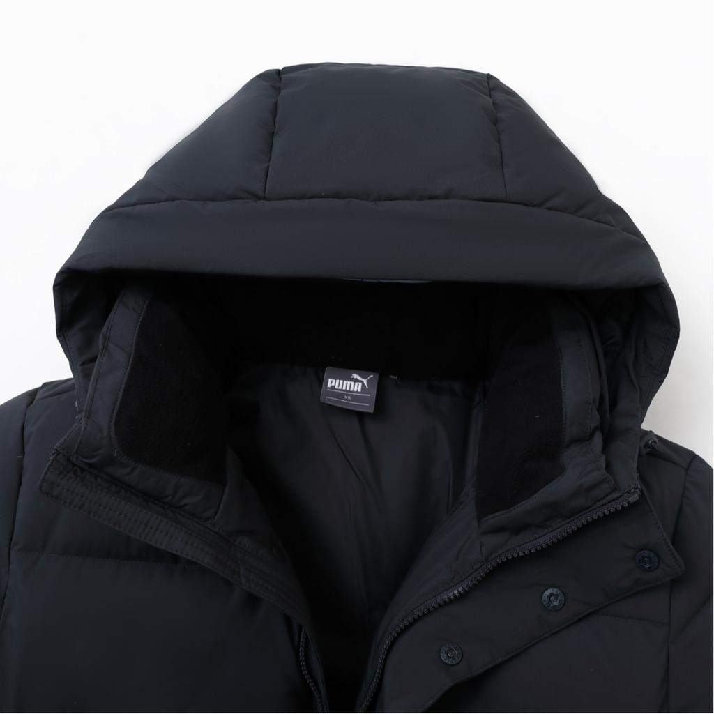 Puma Solid Color Logo Print Single-Breasted Hooded Mid-Length Down Jacket Men Outerwear Black 933541-02