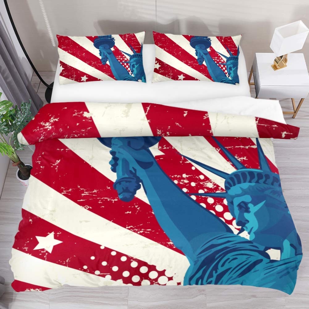 Freiheitsstatue USA Liberty Bettbezug Bettwäsche-Set 3-teilig Leichte Mikrofaser 1 Bettbezug 2 Kissenbezüge, Bequem, Weich