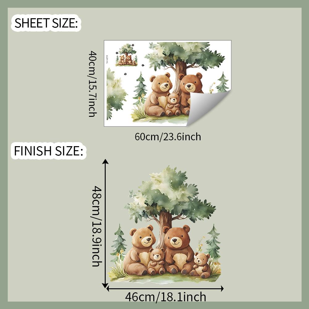 Cartoon Family Bears Wall Sticker Self-Adhesive Removable for Bedroom Living Room Background Home Decor