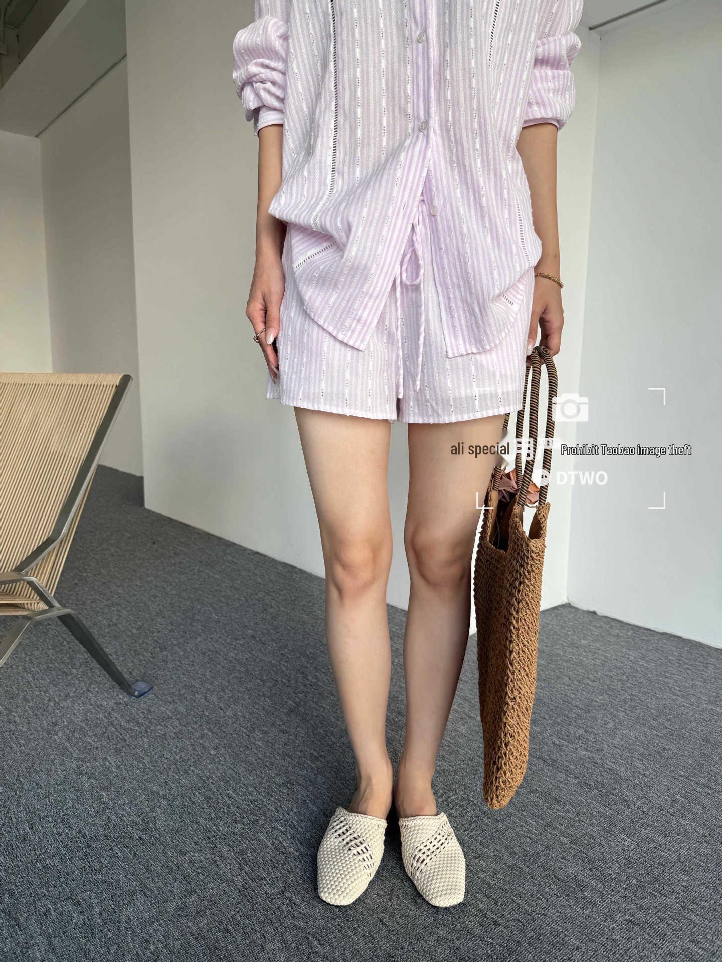 

DTWO Autumn/Winter Women s Striped Casual Drawstring Shorts - Thirteen Line Design Large синий