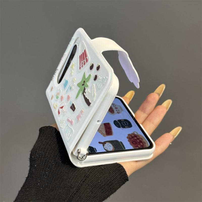 Buch-Stil Flip-Handyhülle für Samsung Z Flip7 ZFlip6 zflip5 Hülle Xiaomi Mix Flip MIX Flip2 Weißes Ledergehäuse mit süßem Aufkleber