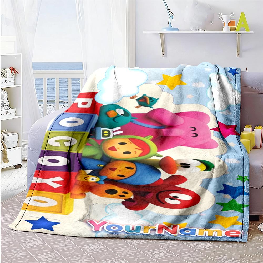 Pocoyo Customize Your Name Blanket Multi-purpose Customizable Blanket Ultra-Soft Suitable for Nap Home Decor Living Room Picnics Ideal for All Seasons