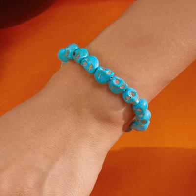 Halloween Classic Colorful Skull Head Beaded Bracelet for Women Handmade Rice Beads Elastic Bracelet Party Daily Jewelry Gift