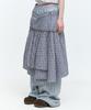 SOME PLACE Asymmetrical Check Layered Midi Wrap Skirt & Training Pants Setup [Gray]