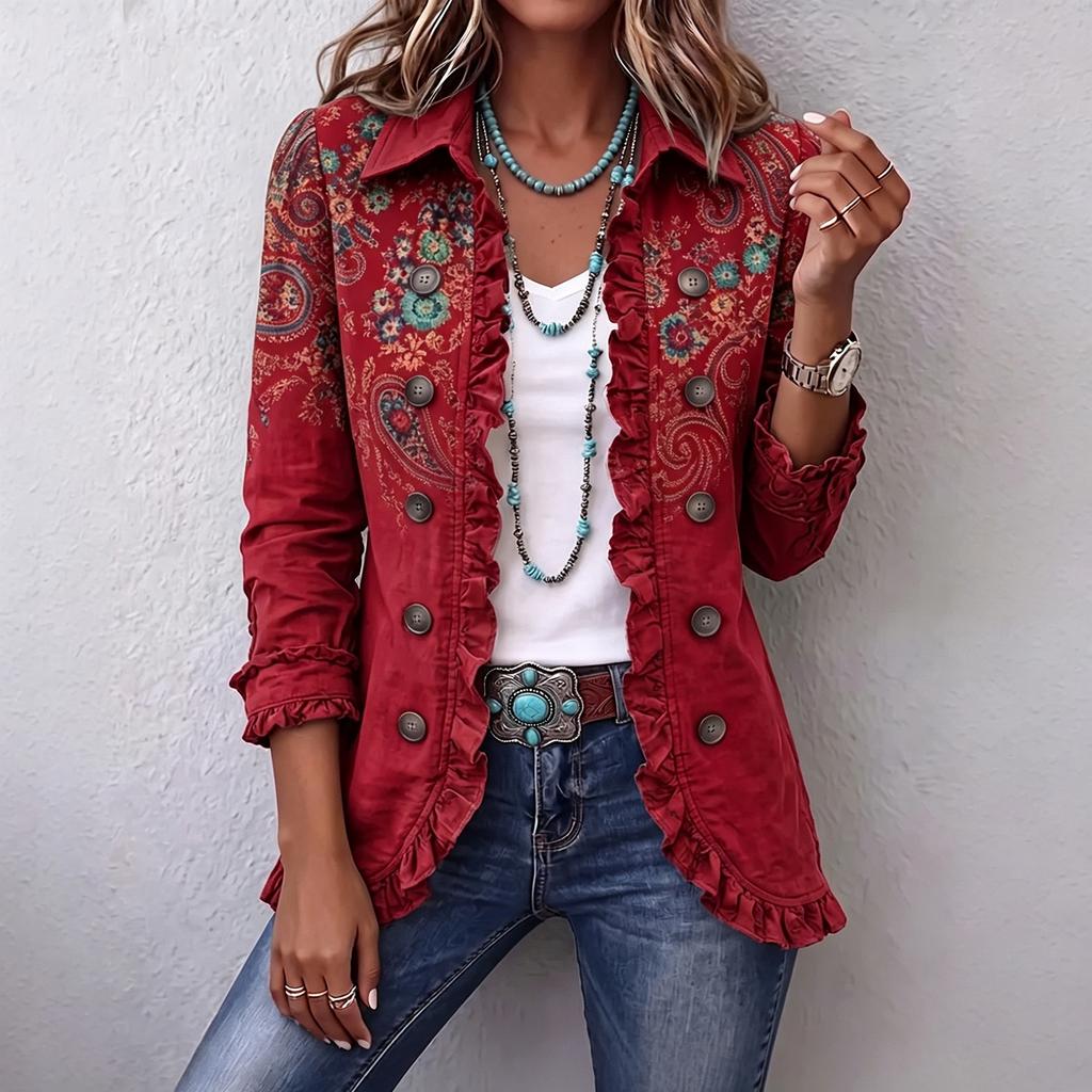 Cardigan da donna a maniche lunghe con bottoni e finiture a balze