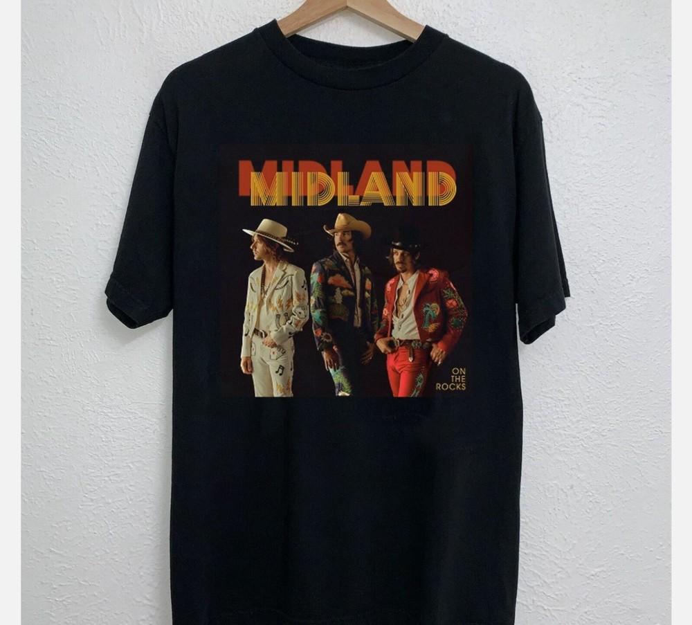 NEW Midland band - On the Rocks Short Sleeve Black All Size Shirt Unisex T-Shirt M