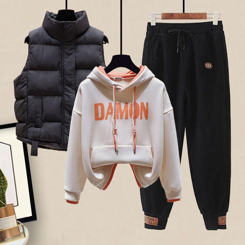 Plysj Tykk Hettevest Casual Sportbukser Moteriktig Student Sportssett Vinter Treningsdress Antrekk