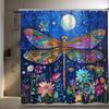 1 X Blue Dragonfly Shower Curtain, Stain Resistant Polyester Woven, Machine Washable, Hook Included, Waterproof Bathroom Decor