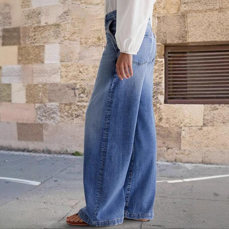 Spring New Retro Wide-leg Jeans Women's Embroidered Elastic Straight Pants Casual Trousers
